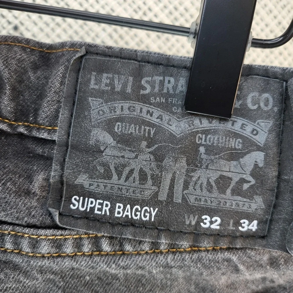 Levi's Jeans Mens 32x34 Washed‎ Black Super Baggy Drawstring Tapered A4298-0004